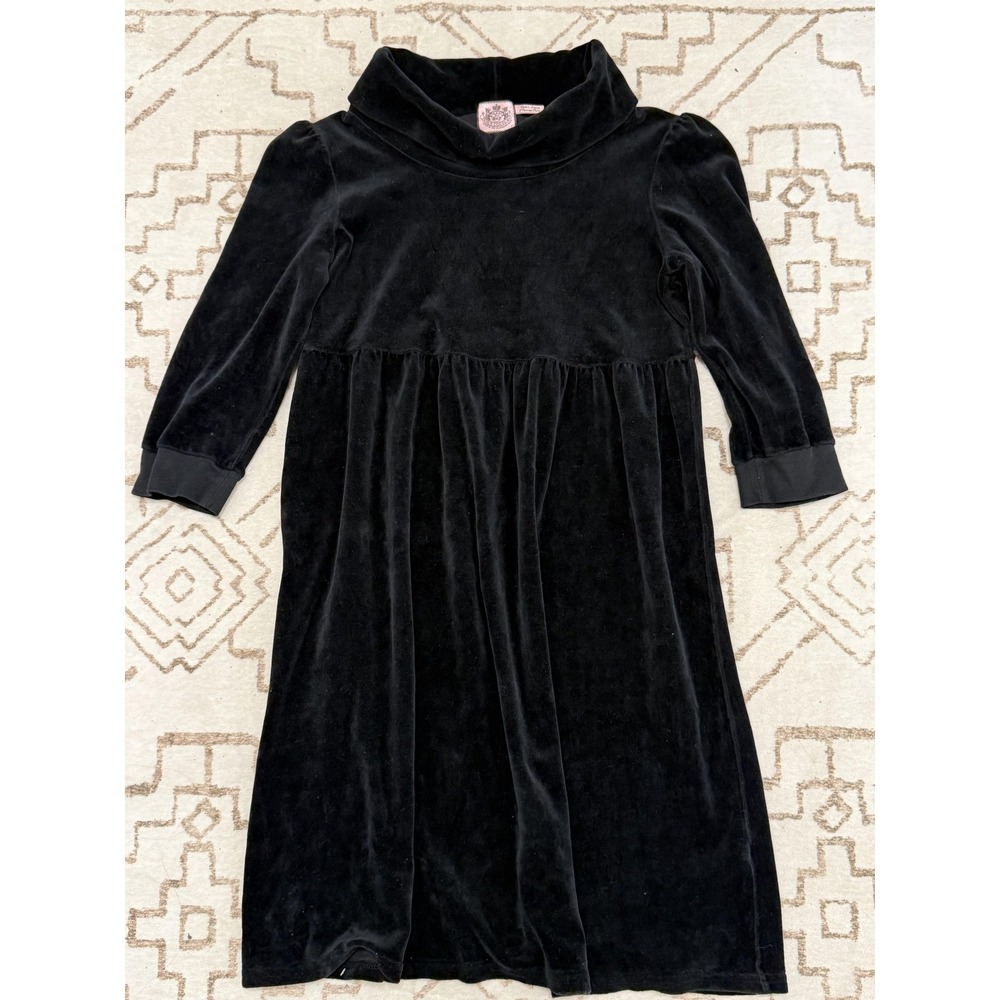 Juicy Couture Sweater Dress Womens Large Black Velour Cowl Neck Empire Waist